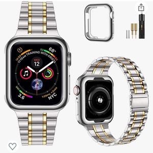 Apple Series 7 compatible 45 mm Watchband, Silver/Gold NEW